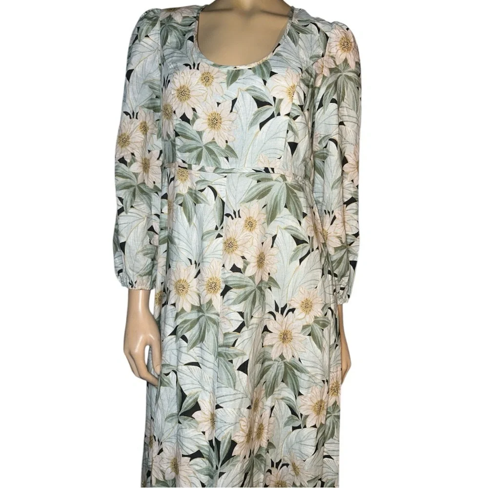 Tuckernuck Floral Long Sleeve Dress - Green and White - Picture 4 of 16